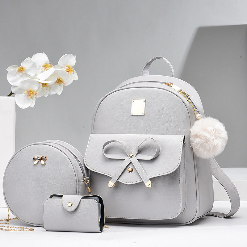 3-Piece Set – Cute PU Leather Bow Backpack with Crossbody & Coin Purse