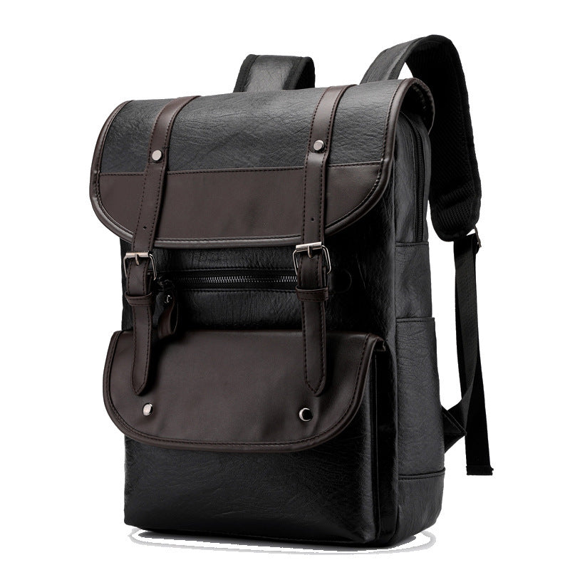 Waterproof PU Leather Student Backpack – 19" Laptop Bag with Belt Design