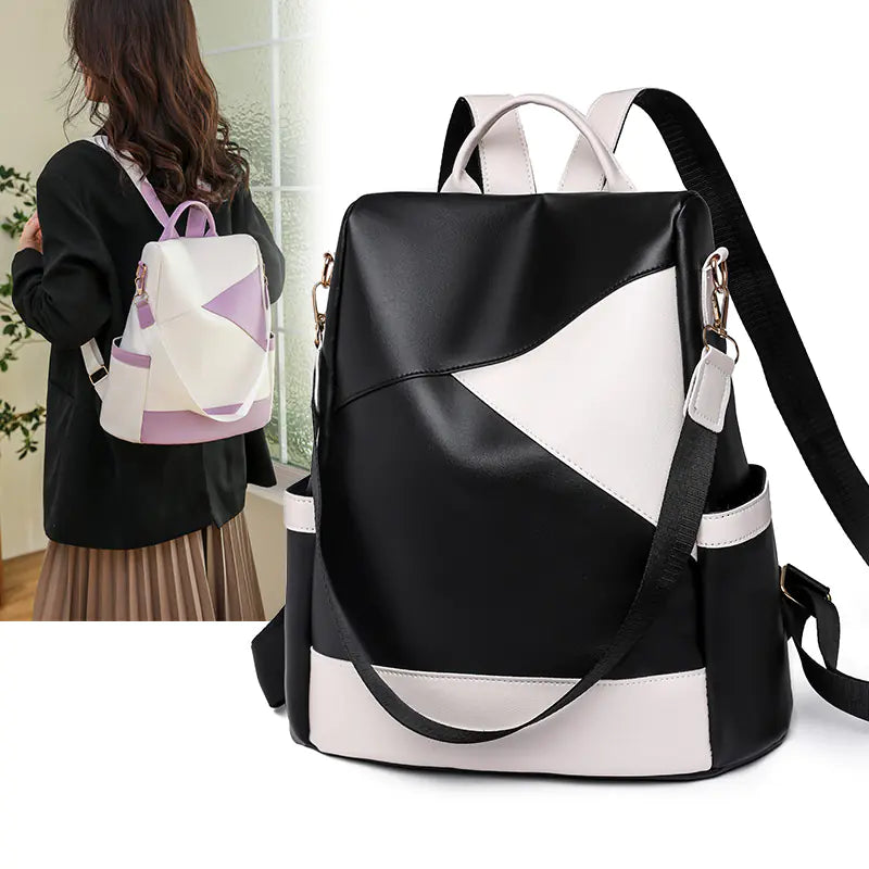 Stylish Color-Block Backpack – Lightweight Dual-Use Travel Bag for Women