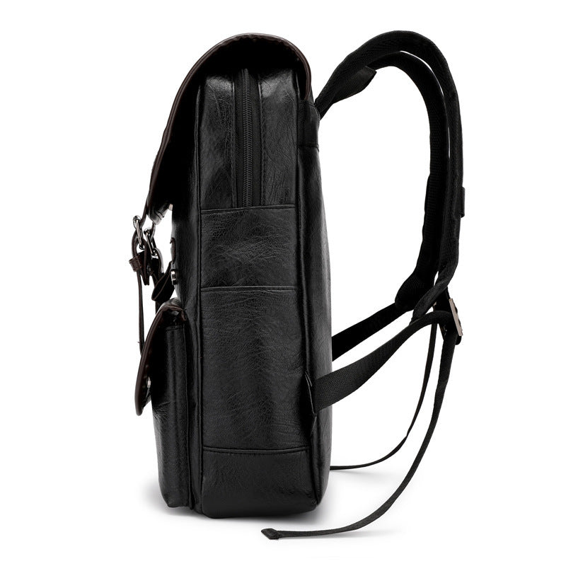 Waterproof PU Leather Student Backpack – 19" Laptop Bag with Belt Design