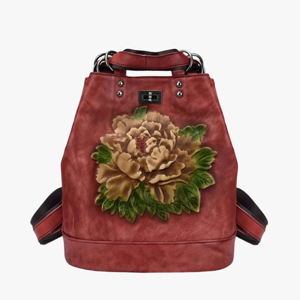 Women's Vintage Leather Backpack – Genuine Cowhide, Retro Bucket Style