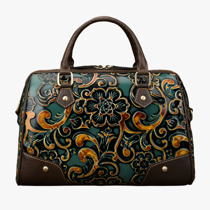 Vintage Embossed Cowhide Leather Pillow Bag – Retro Women's Handbag