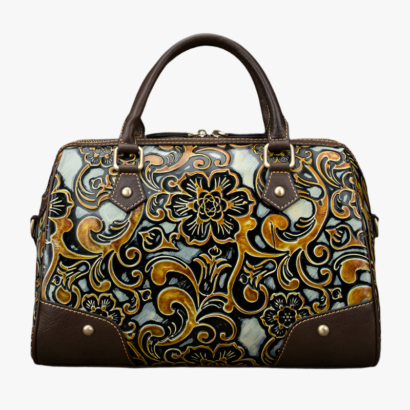 Vintage Embossed Cowhide Leather Pillow Bag – Retro Women's Handbag