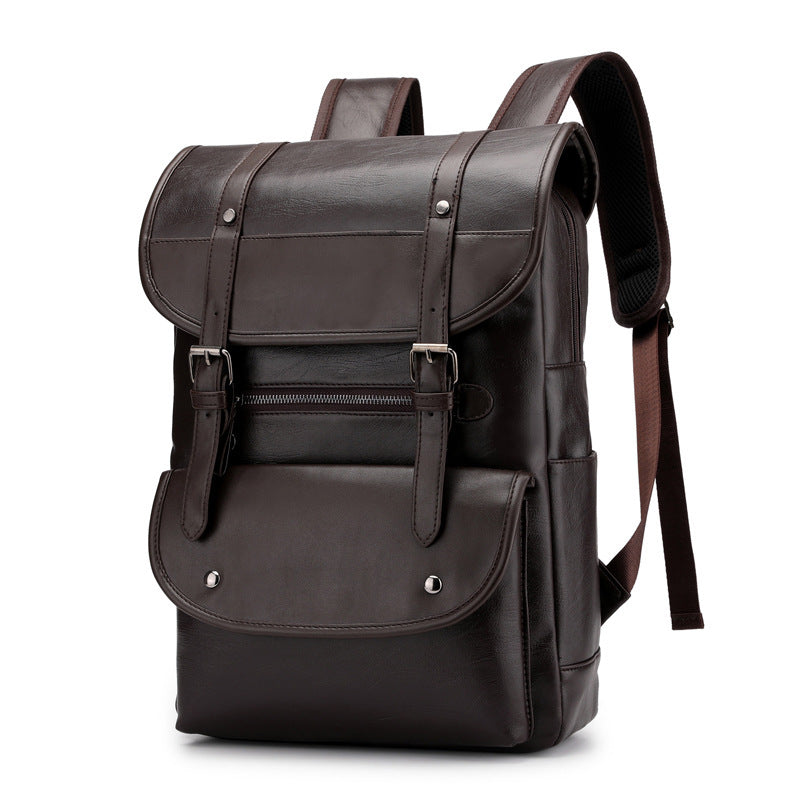 Waterproof PU Leather Student Backpack – 19" Laptop Bag with Belt Design