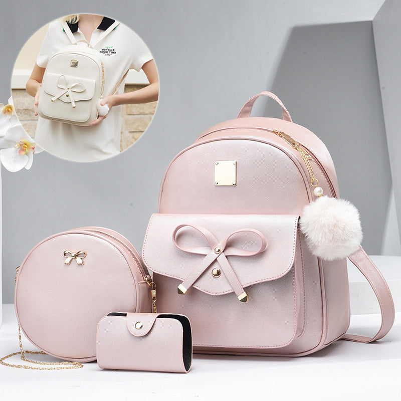 3-Piece Set – Cute PU Leather Bow Backpack with Crossbody & Coin Purse