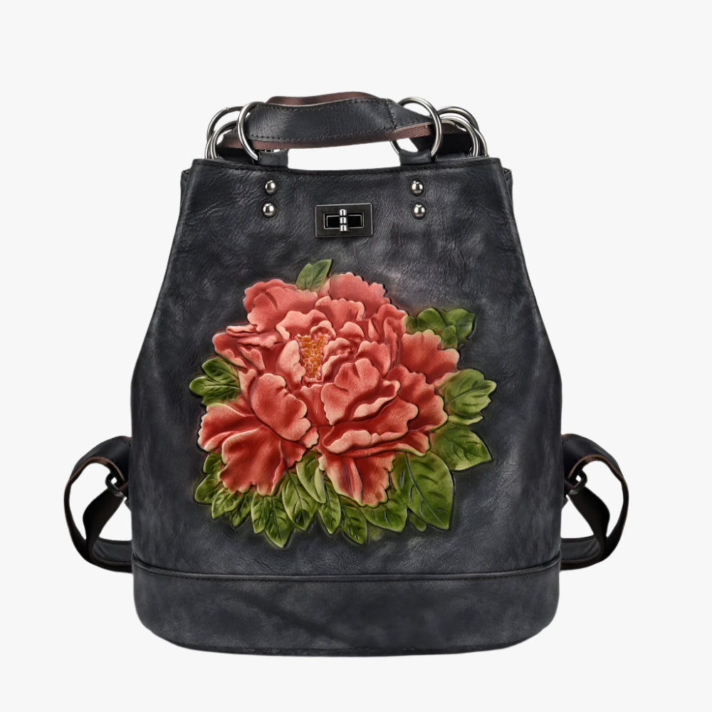 Women's Vintage Leather Backpack – Genuine Cowhide, Retro Bucket Style