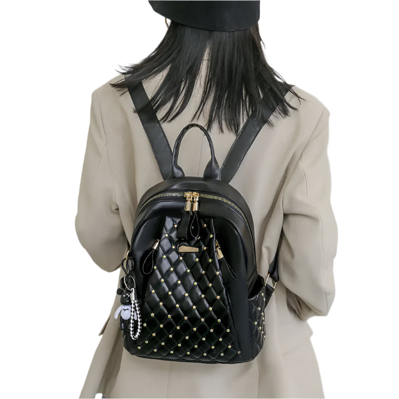 Soft Leather Rivet Backpack – Trendy Large Capacity Women's Bag