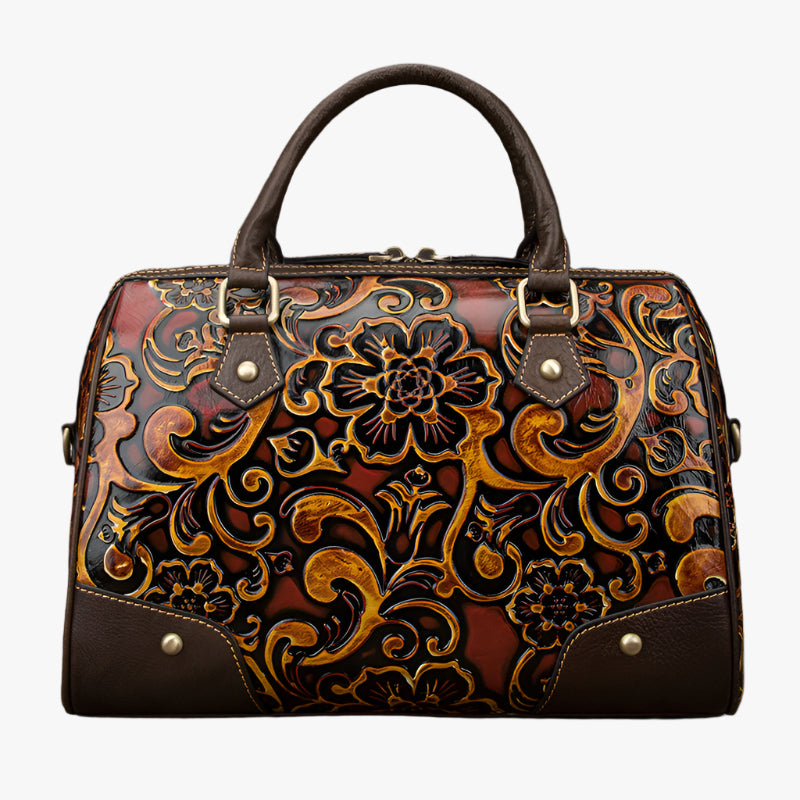 Vintage Embossed Cowhide Leather Pillow Bag – Retro Women's Handbag