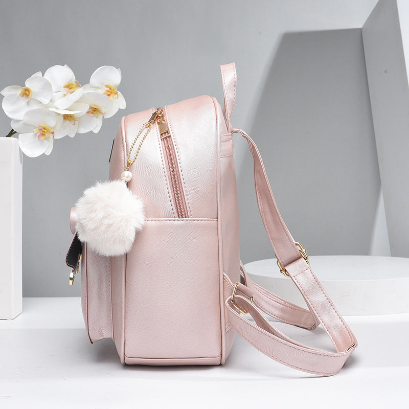 3-Piece Set – Cute PU Leather Bow Backpack with Crossbody & Coin Purse