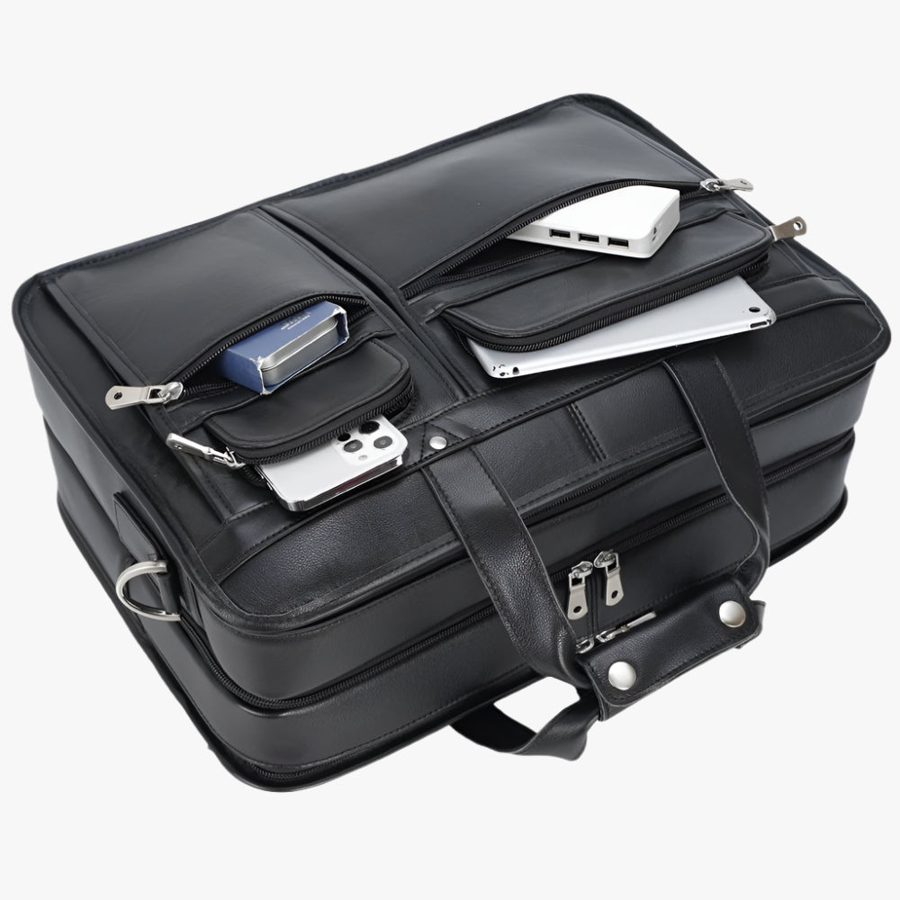 Men’s Large Capacity Leather Briefcase – 17” Laptop Bag by Tiding