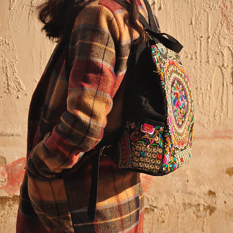 Women’s Embroidered Canvas Backpack – Dual Shoulder Everyday Bag