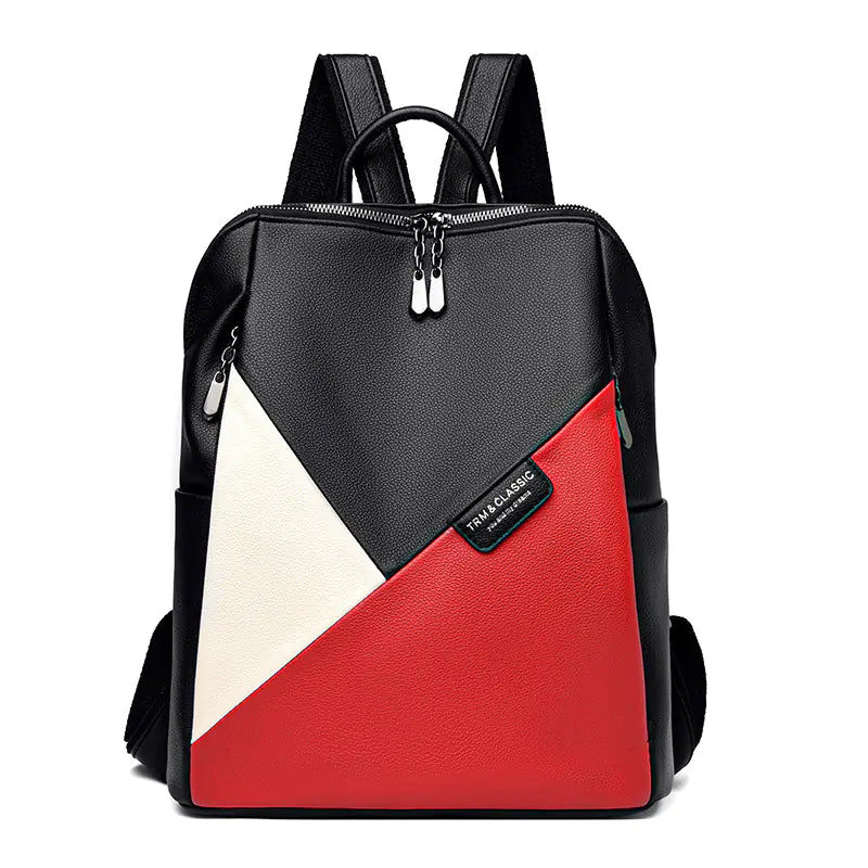 Colorblock Leather Backpack – Trendy Large Capacity Bag for Women