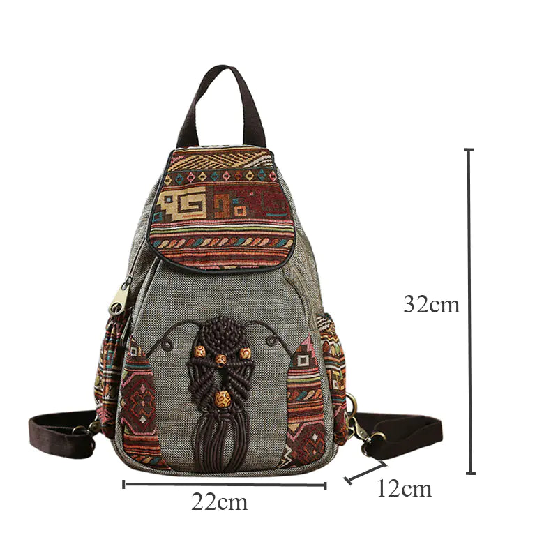 Vintage Handmade Canvas Backpack – Ethnic Style Women's Travel Bag