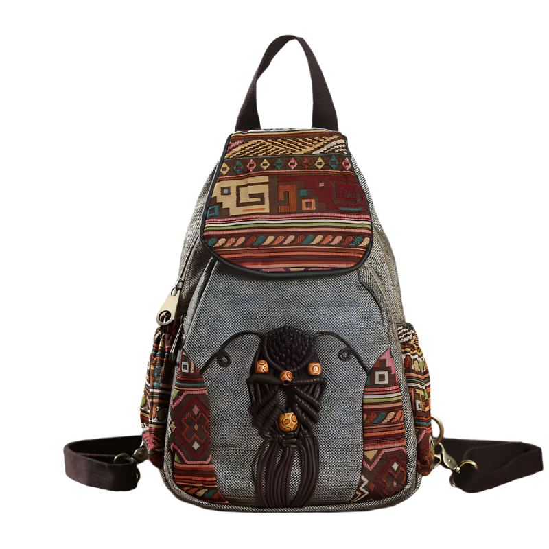 Vintage Handmade Canvas Backpack – Ethnic Style Women's Travel Bag