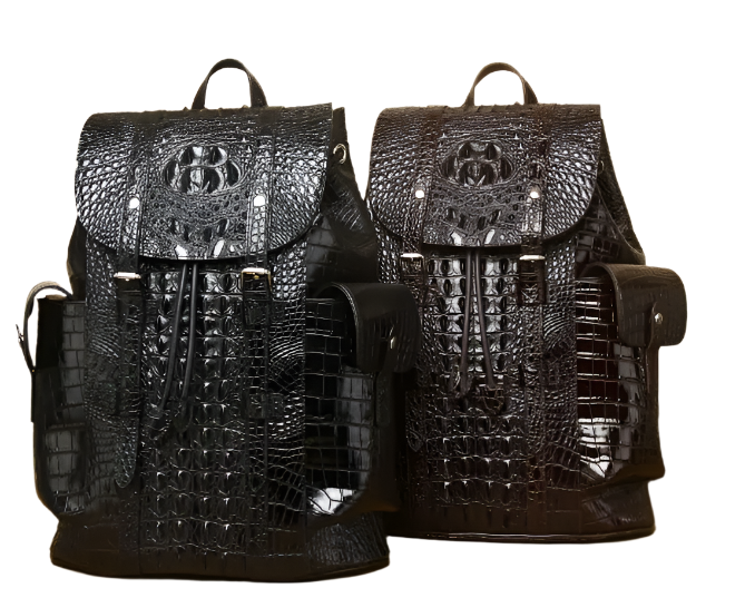 Vintage Crocodile Pattern Leather Backpack – Handcrafted Cowhide Dual Shoulder Bag