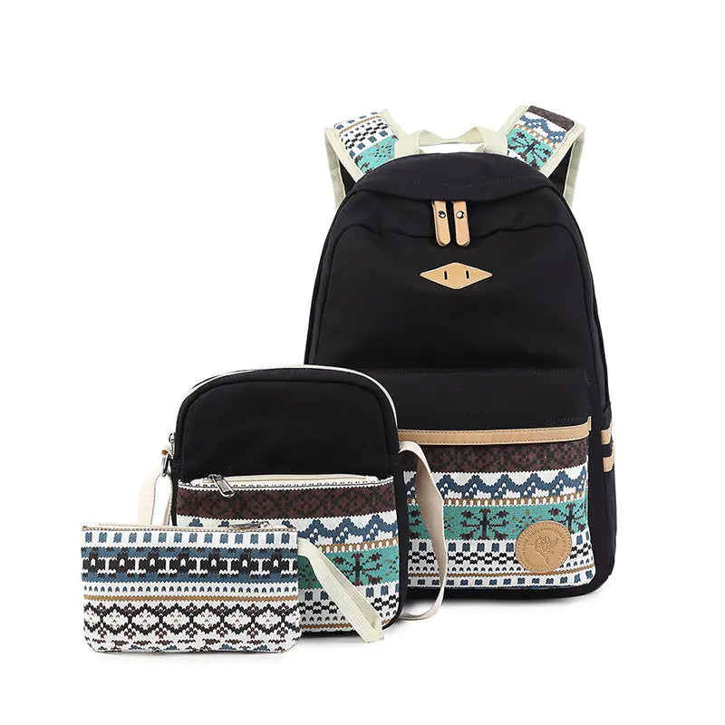 3-Piece Casual Oxford Canvas Backpack Set – School & Travel Bag