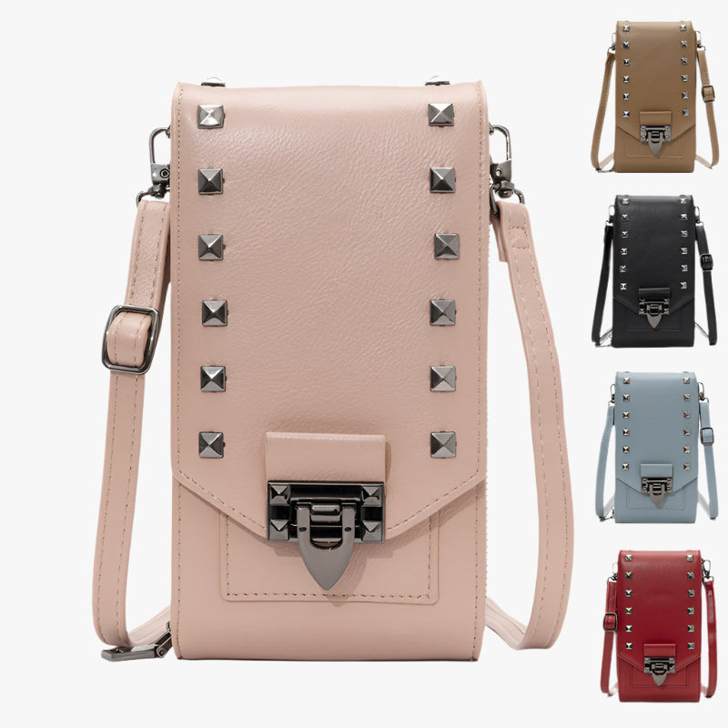Mini Rivet PU Crossbody Bag – Compact Phone Shoulder Purse for Women