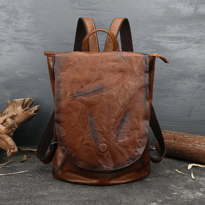 Vintage Leather Women’s Backpack – Premium Cowhide Travel Bag