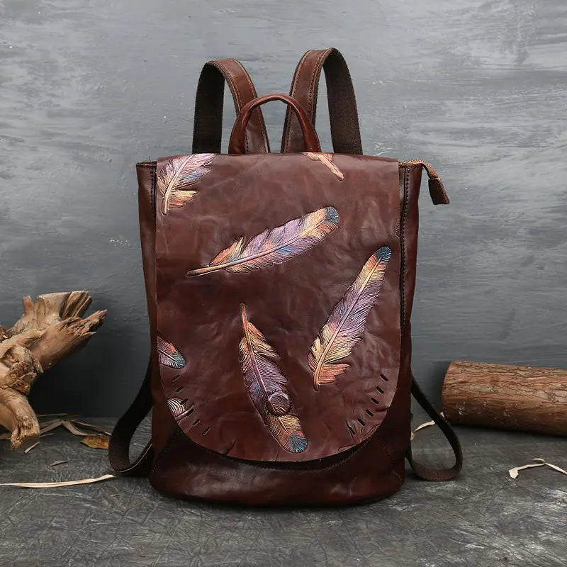 Vintage Leather Women’s Backpack – Premium Cowhide Travel Bag