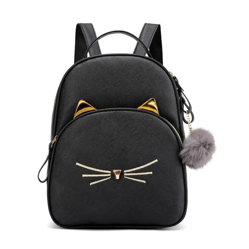 Cute Cartoon Cat Women’s Leather Backpack – Fun & Stylish Daypack