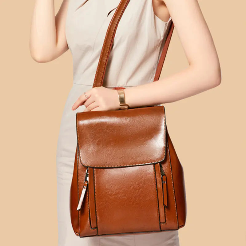 Genuine Leather Women’s Backpack – Convertible Messenger Bag in Cowhide