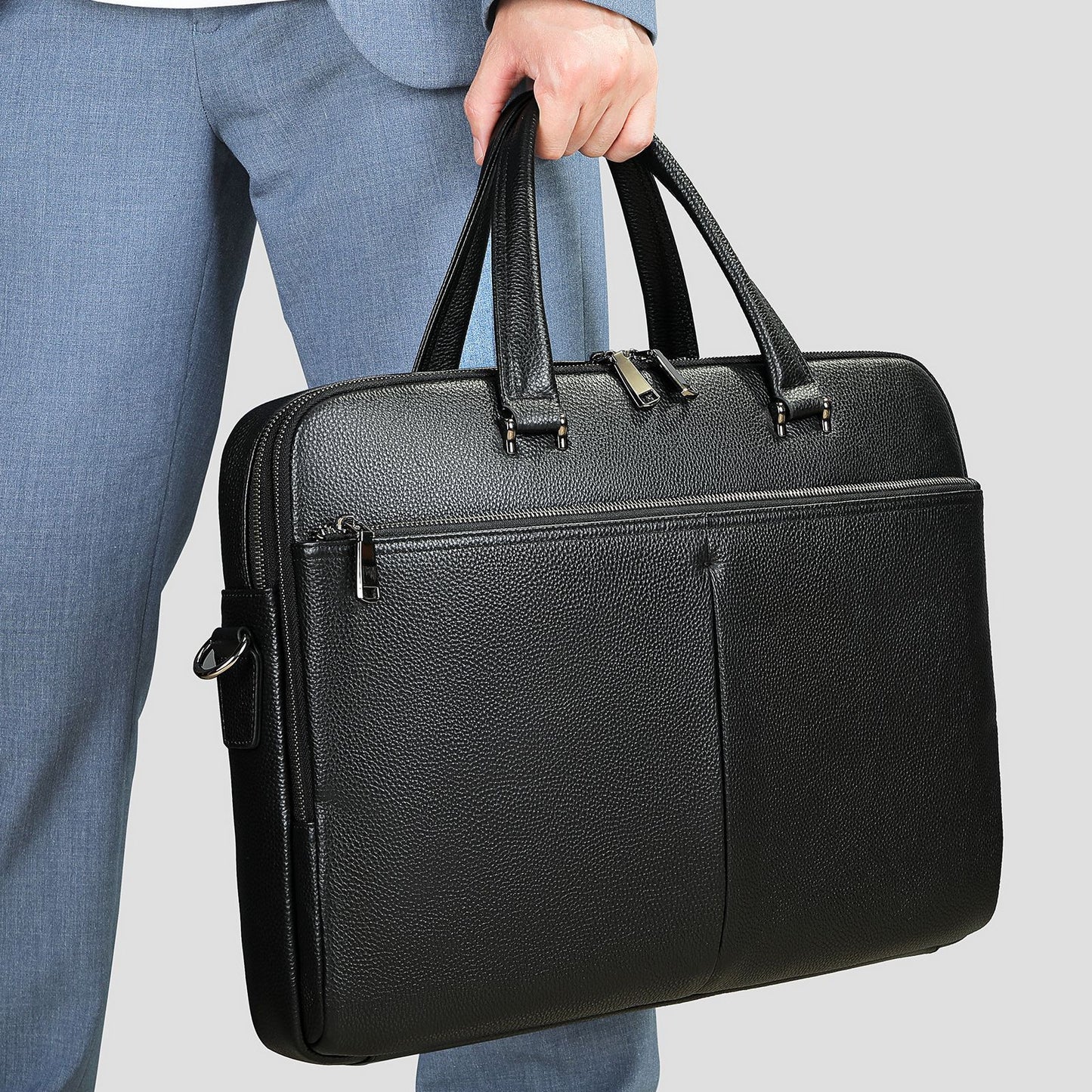 Men’s Genuine Leather Briefcase – 17” Laptop Bag in Premium Cowhide