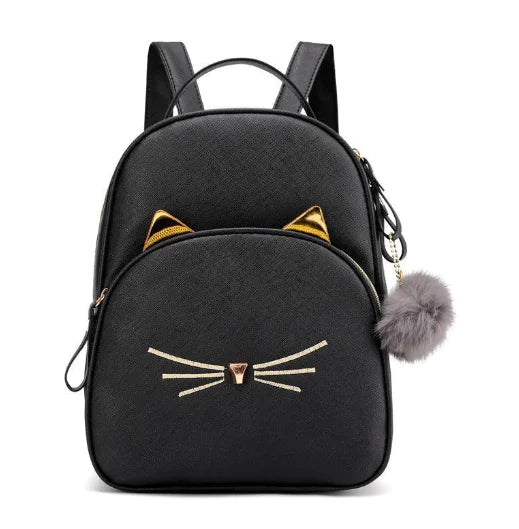 Cute Cartoon Cat Women’s Leather Backpack – Fun & Stylish Daypack