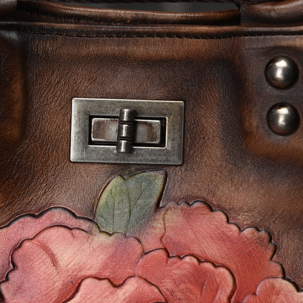 Women's Vintage Leather Backpack – Genuine Cowhide, Retro Bucket Style