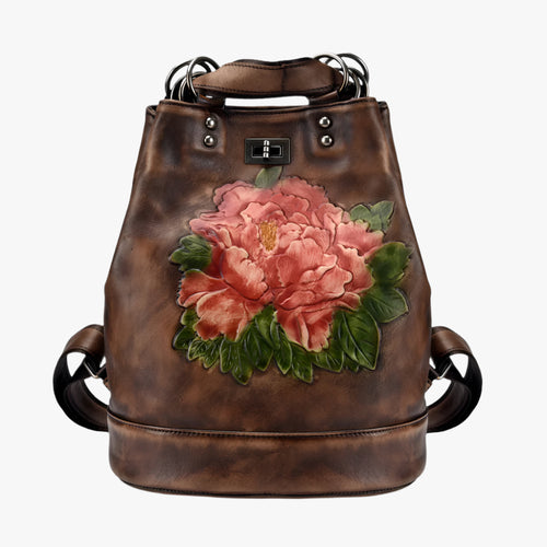 Women's Vintage Leather Backpack – Genuine Cowhide, Retro Bucket Style