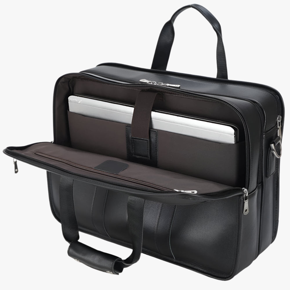 Men’s Large Capacity Leather Briefcase – 17” Laptop Bag by Tiding