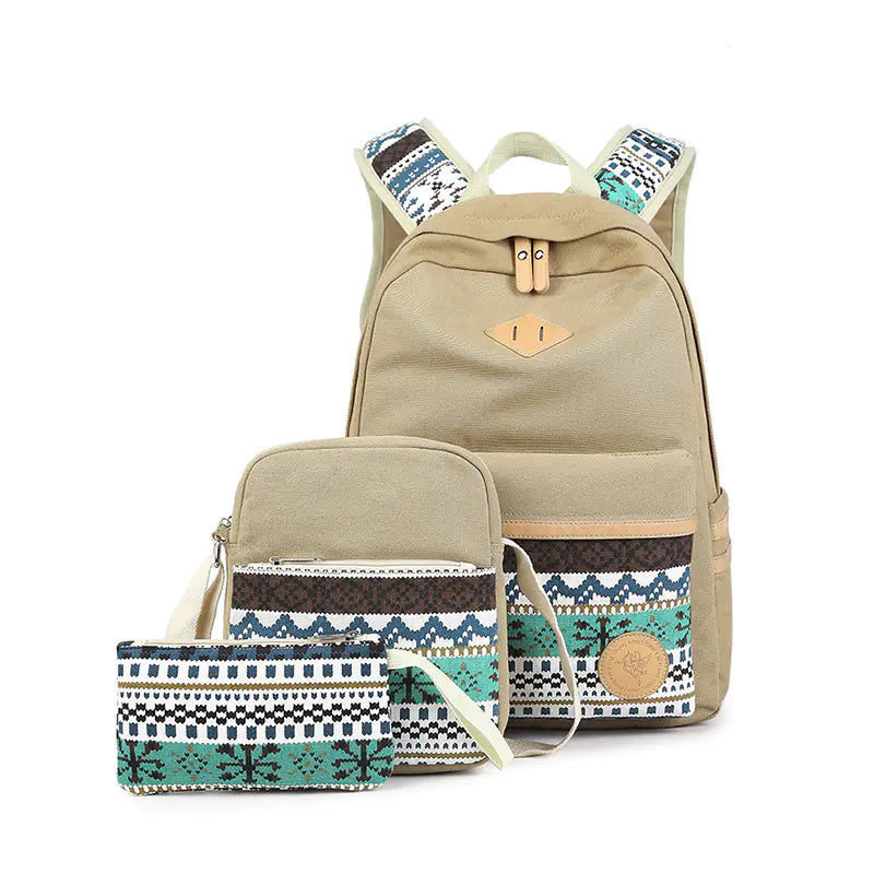 3-Piece Casual Oxford Canvas Backpack Set – School & Travel Bag