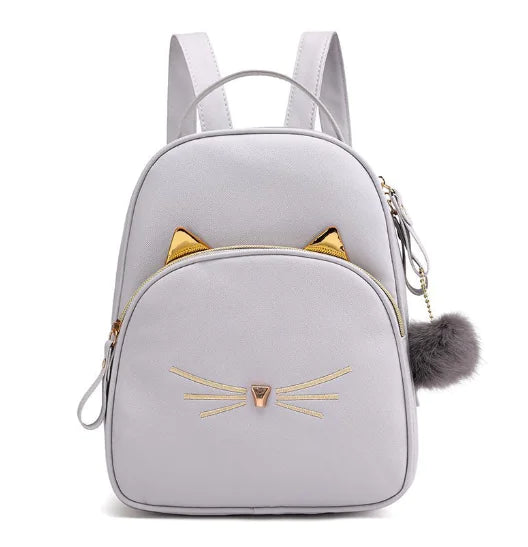 Cute Cartoon Cat Women’s Leather Backpack – Fun & Stylish Daypack