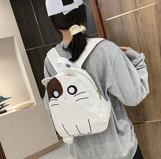 Cute Cat Canvas Backpack for Girls – Lightweight School Daypack