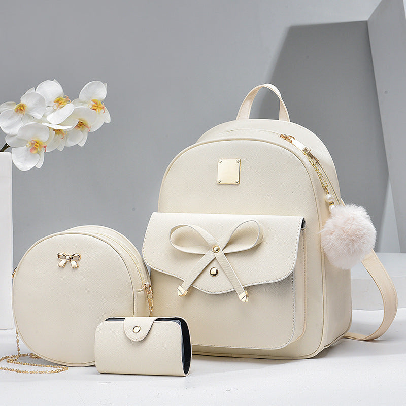 3-Piece Set – Cute PU Leather Bow Backpack with Crossbody & Coin Purse