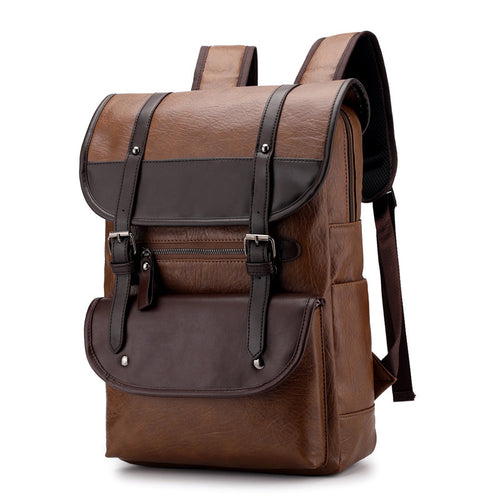 Waterproof PU Leather Student Backpack – 19" Laptop Bag with Belt Design