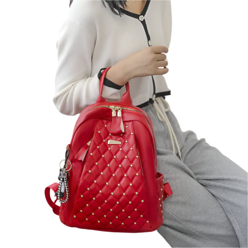 Soft Leather Rivet Backpack – Trendy Large Capacity Women's Bag
