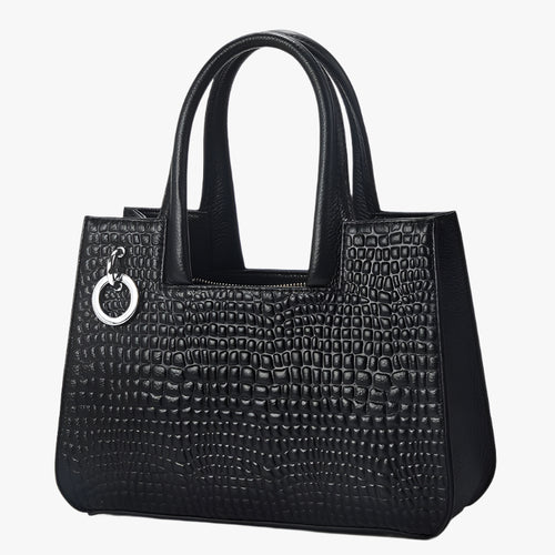 Ladies Leather Handbag with Crocodile Pattern – Soft Cowhide One-Shoulder Briefcase