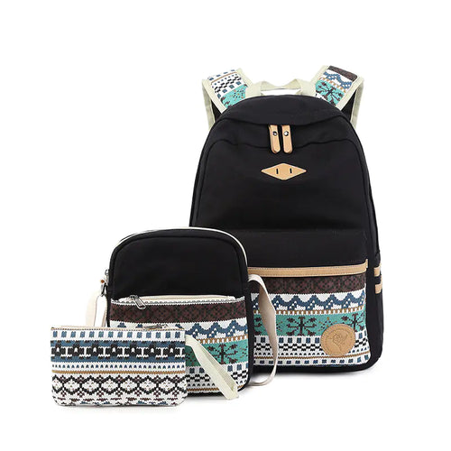 3-Piece Casual Oxford Canvas Backpack Set – School & Travel Bag