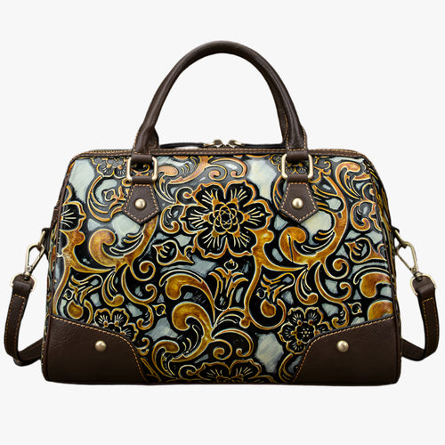 Vintage Embossed Cowhide Leather Pillow Bag – Retro Women's Handbag