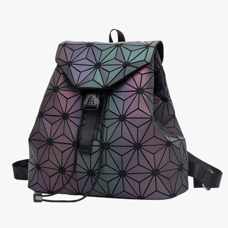 Geometric Luminous Backpack – Fashion Folding Rhombus PU Bag for Women