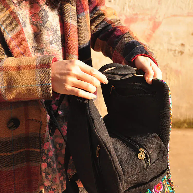 Women’s Embroidered Canvas Backpack – Dual Shoulder Everyday Bag