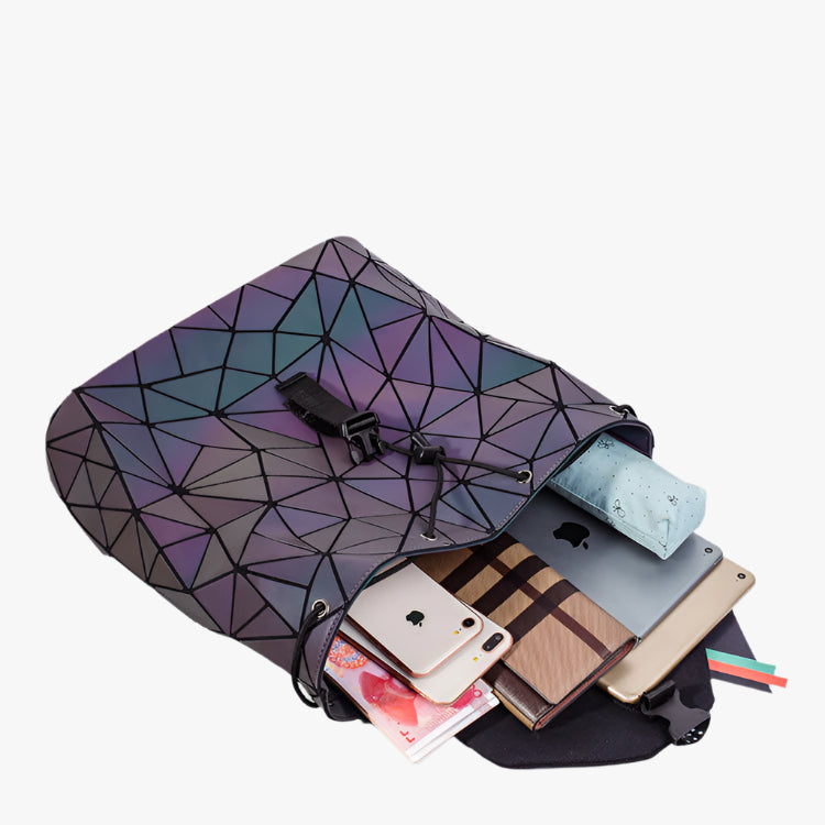 Geometric Luminous Backpack – Fashion Folding Rhombus PU Bag for Women