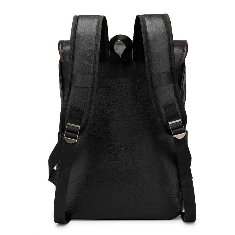 Waterproof PU Leather Student Backpack – 19" Laptop Bag with Belt Design