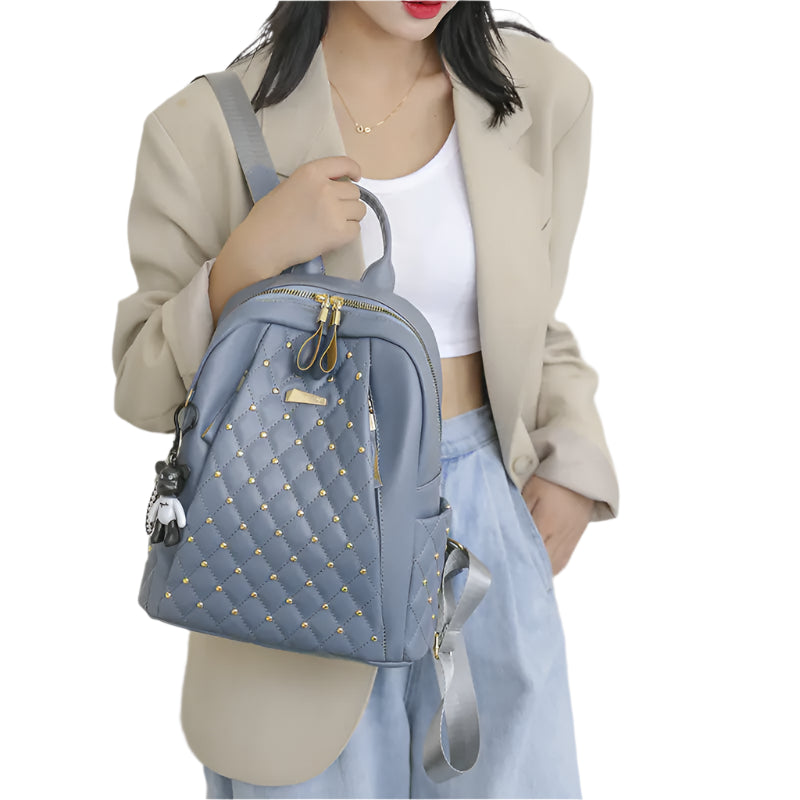 Soft Leather Rivet Backpack – Trendy Large Capacity Women's Bag