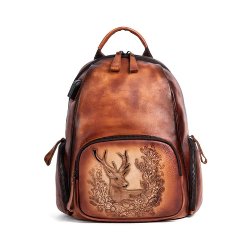 Personalized Retro Cowhide Deer Head Backpack – Vintage Leather Statement Bag
