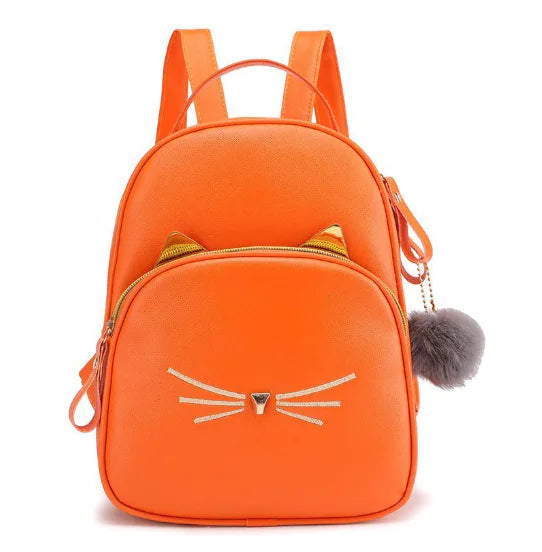 Cute Cartoon Cat Women’s Leather Backpack – Fun & Stylish Daypack