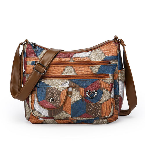 Casual Patchwork PU Leather Shoulder Bag for Women – Retro All-Match Style