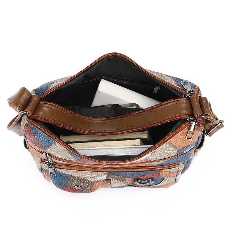 Casual Patchwork PU Leather Shoulder Bag for Women – Retro All-Match Style