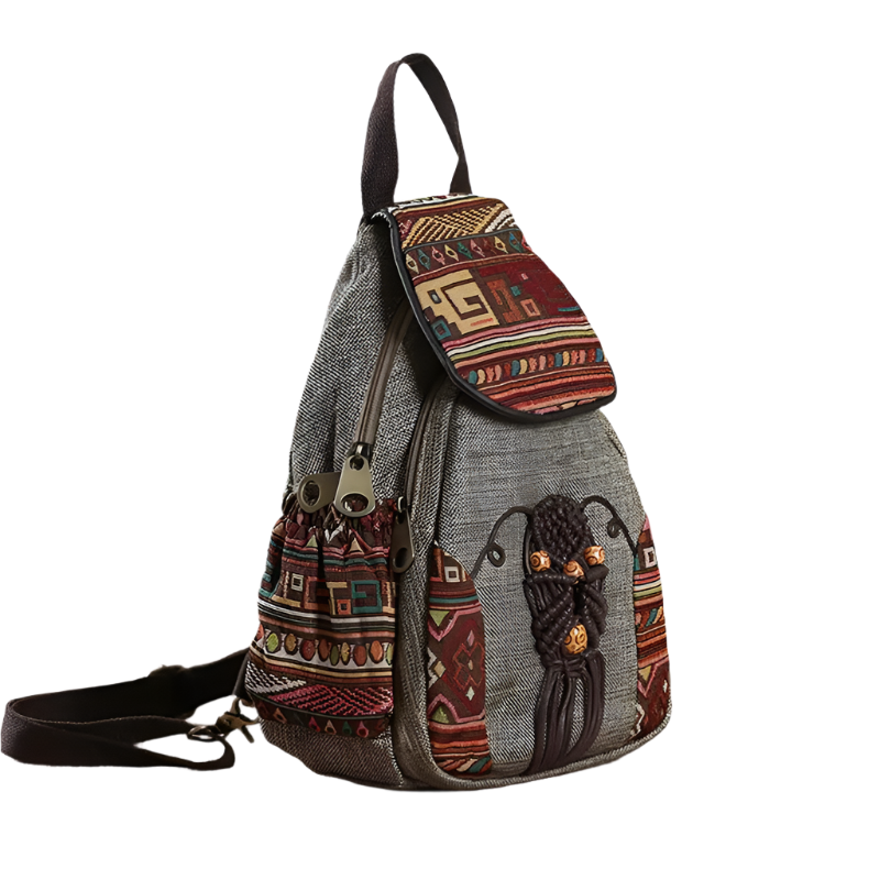 Vintage Handmade Canvas Backpack – Ethnic Style Women's Travel Bag