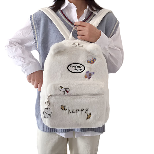 Cute Embroidered Cartoon Travel Bag – Casual Canvas Daypack for Women